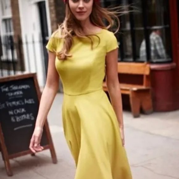 Boden Finsbury Green Wool Fit N Flare Midi Dress 6 - Picture 1 of 5